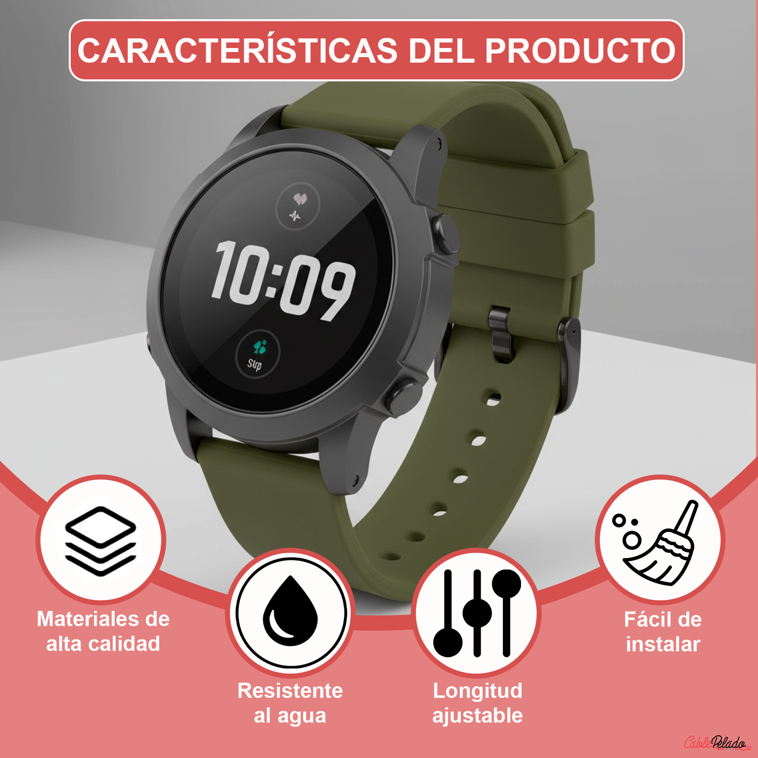Correa Reloj Silicona Liberación Rápida Hebilla Negra 18 mm Verde oscuro