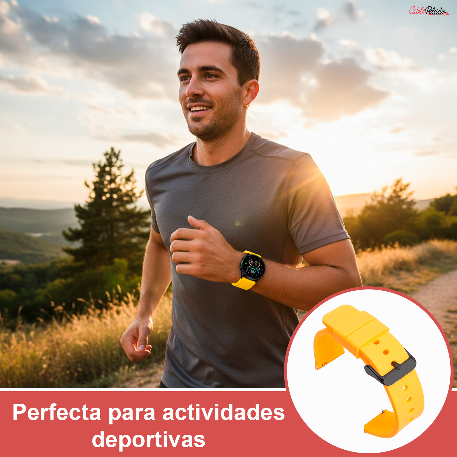 Correa Reloj Silicona Liberación Rápida Hebilla Negra 20 mm Amarillo