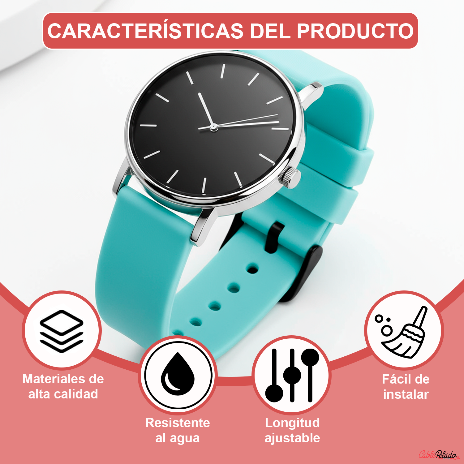 Correa Reloj Silicona Liberación Rápida Hebilla Negra 20 mm Azul claro