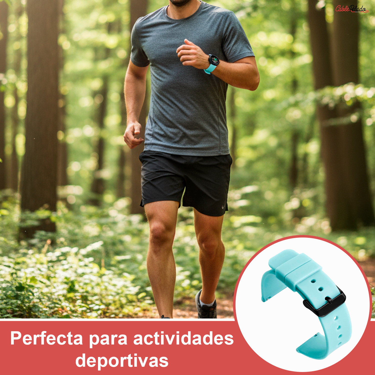Correa Reloj Silicona Liberación Rápida Hebilla Negra 20 mm Azul claro