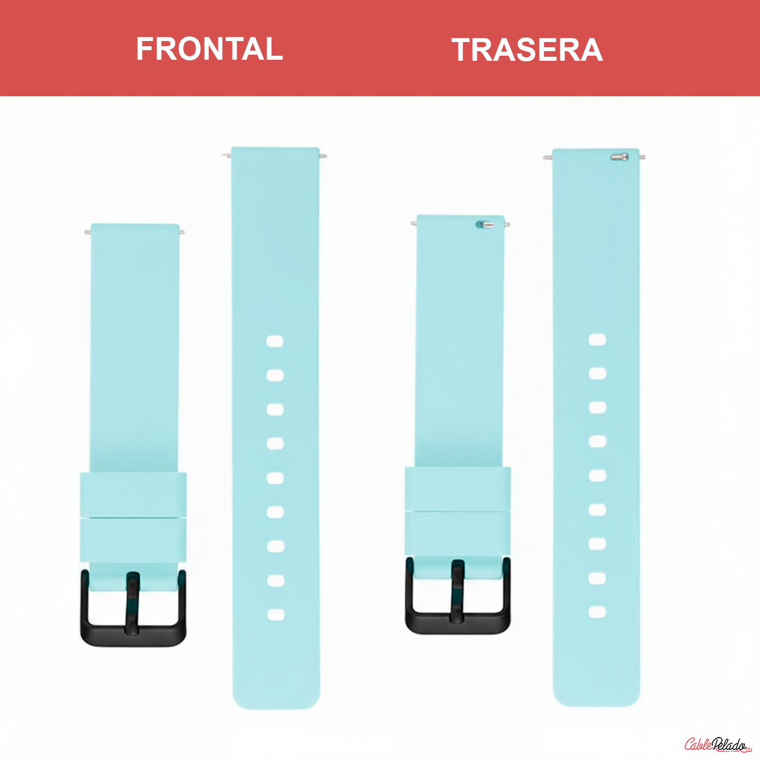 Correa Reloj Silicona Liberación Rápida Hebilla Negra 20 mm Azul claro