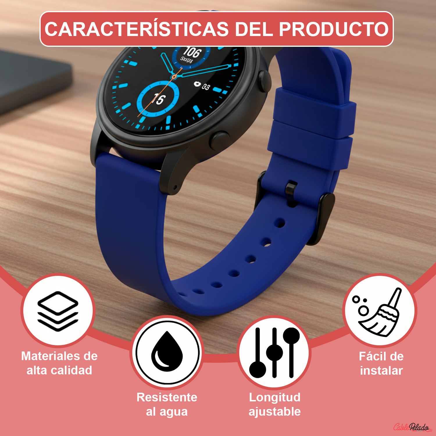 Correa Reloj Silicona Liberación Rápida Hebilla Negra 20 mm Azul oscuro