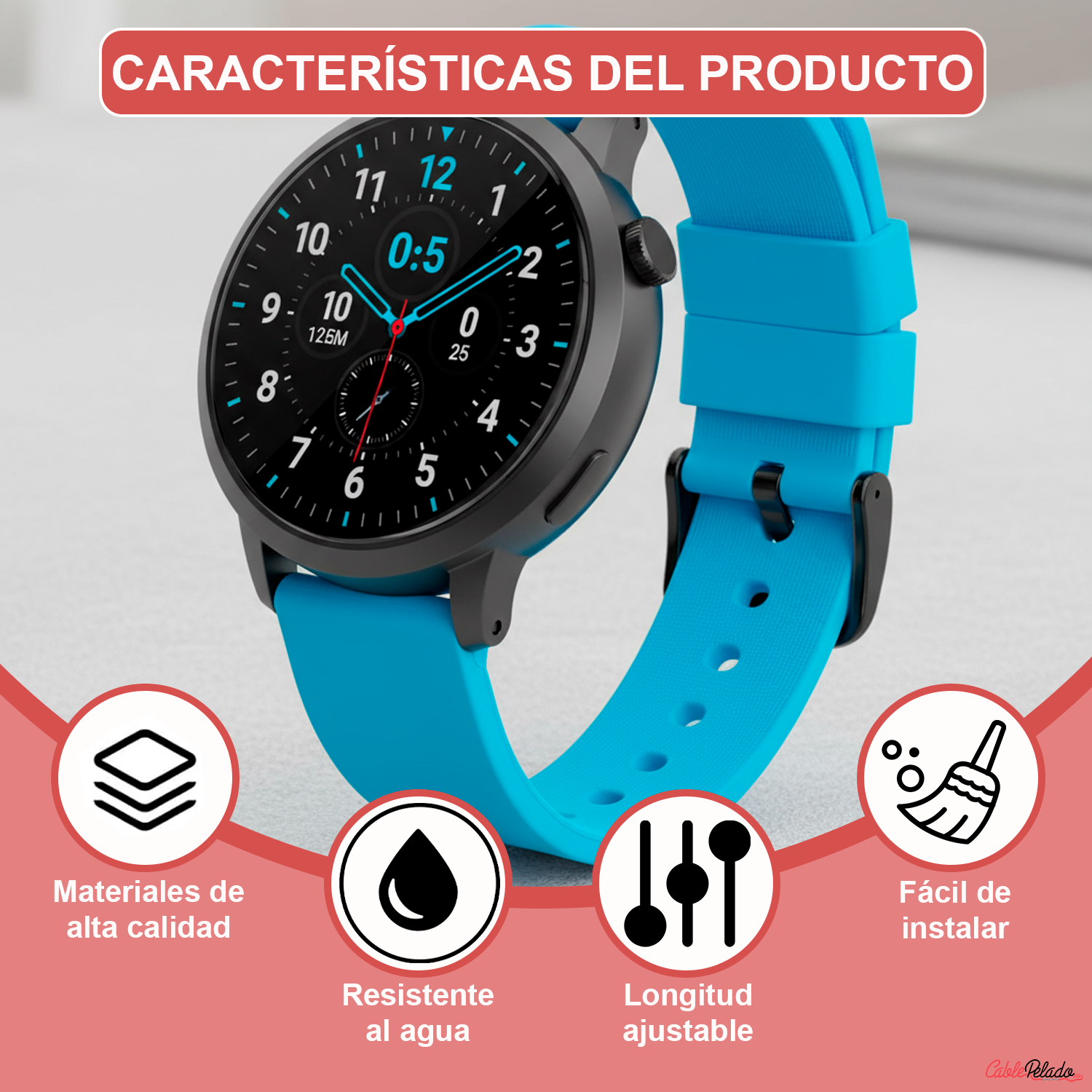 Correa Reloj Silicona Liberación Rápida Hebilla Negra 20 mm Azul