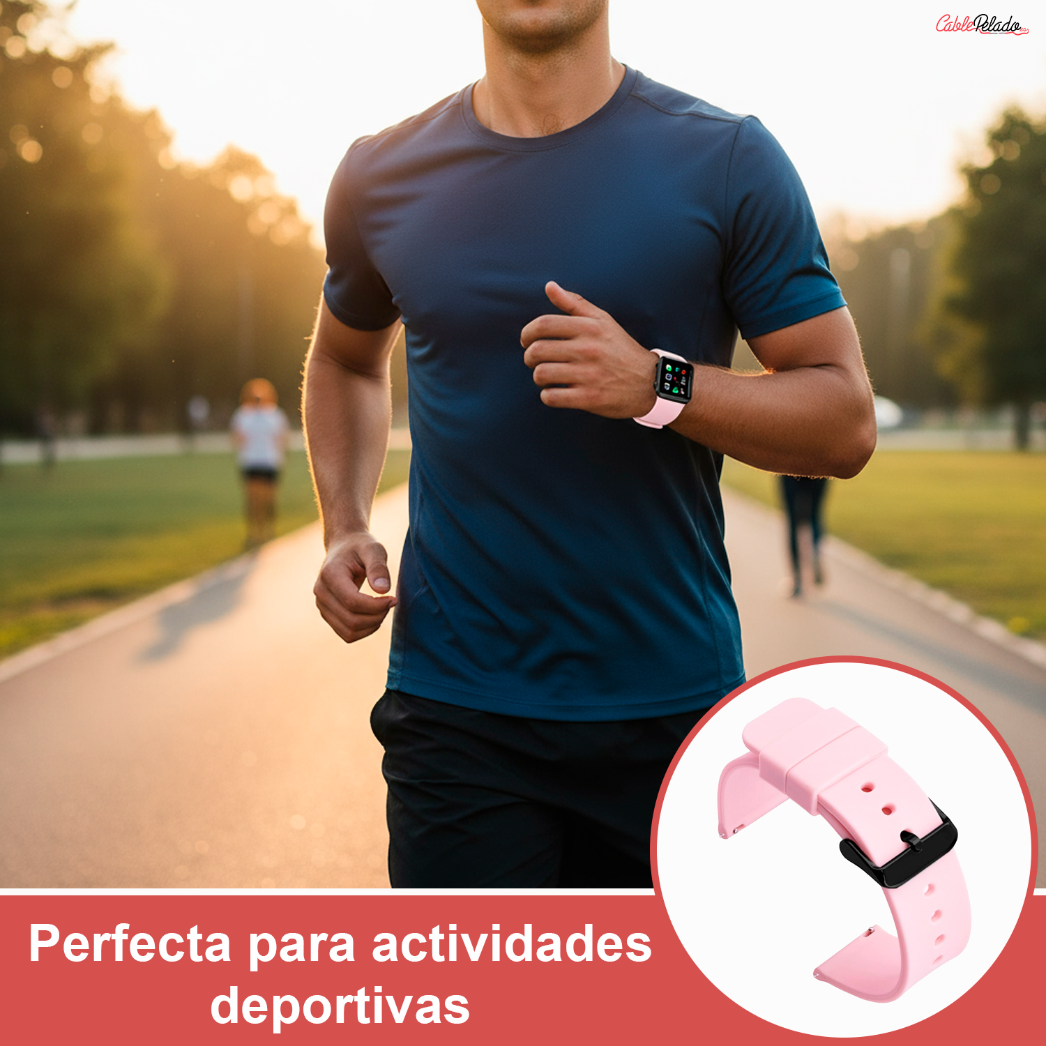 Correa Reloj Silicona Liberación Rápida Hebilla Negra 20 mm Rosa claro