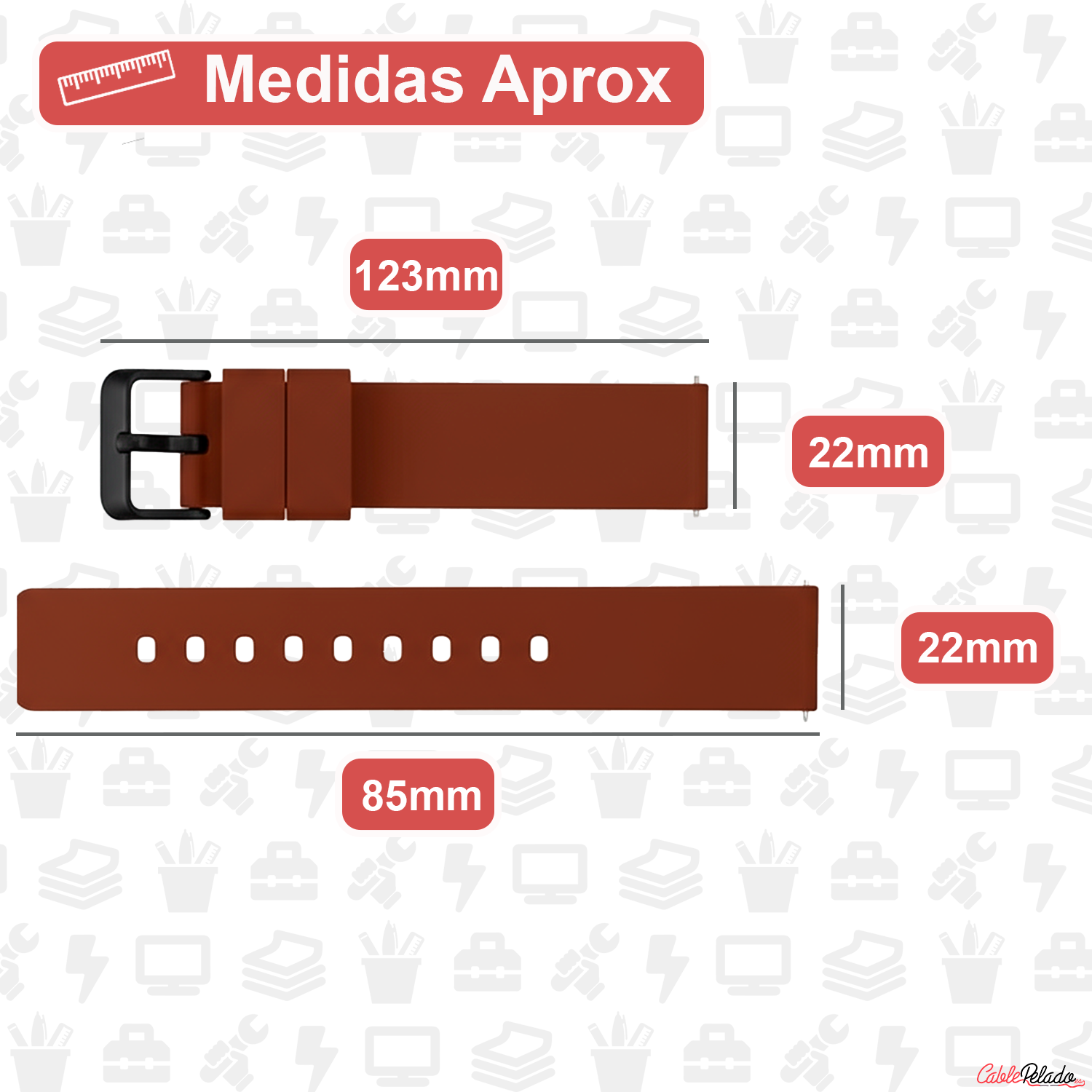 Correa Reloj Silicona Liberación Rápida Hebilla Negra 22 mm Marron