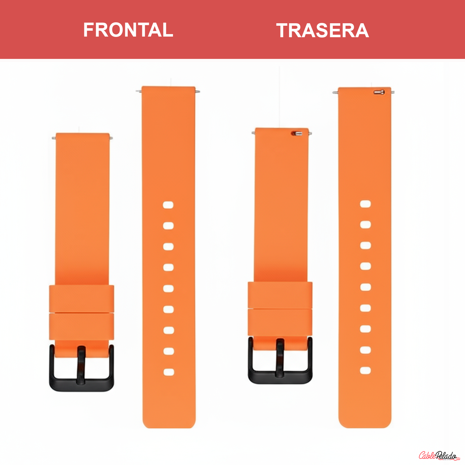 Correa Reloj Silicona Liberación Rápida Hebilla Negra 22 mm Naranja