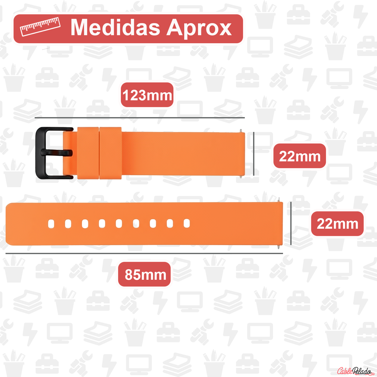 Correa Reloj Silicona Liberación Rápida Hebilla Negra 22 mm Naranja