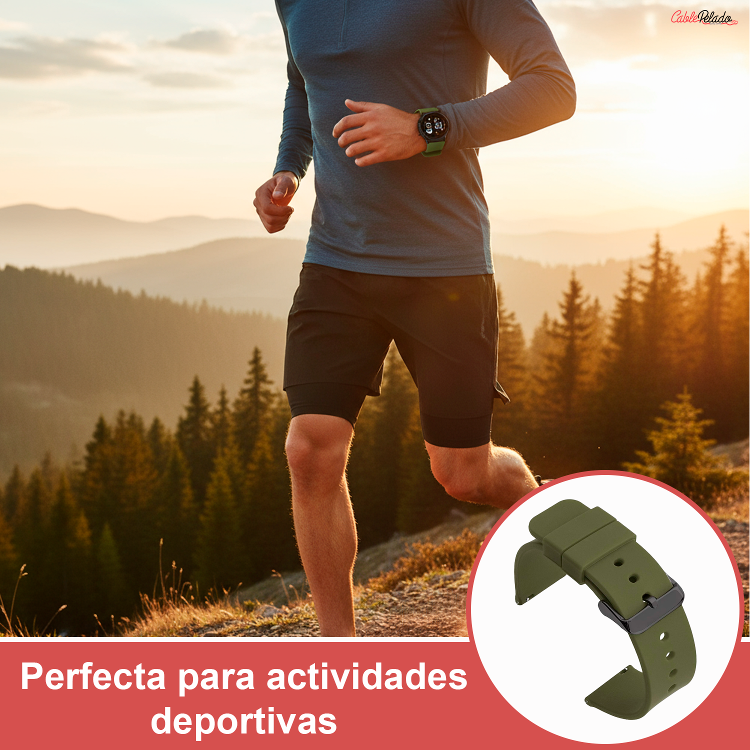 Correa Reloj Silicona Liberación Rápida Hebilla Negra 22 mm Verde oscuro