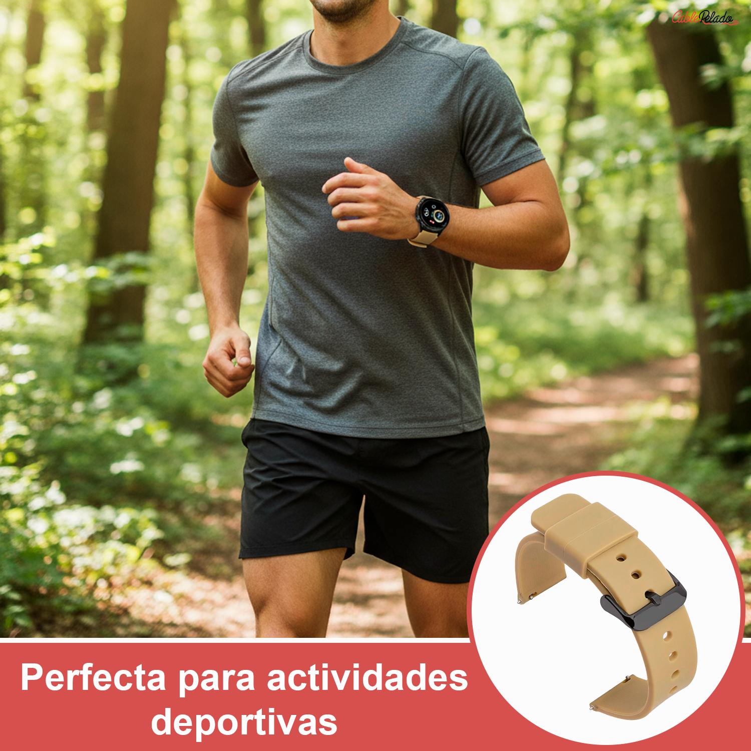 Correa Reloj Silicona Liberación Rápida Hebilla Negra 24 mm Beige