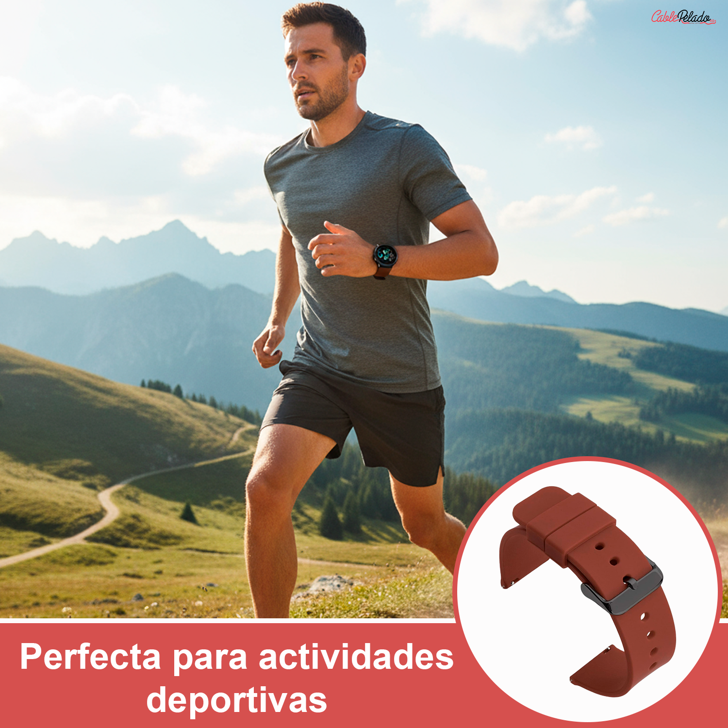 Correa Reloj Silicona Liberación Rápida Hebilla Negra 24 mm Marron