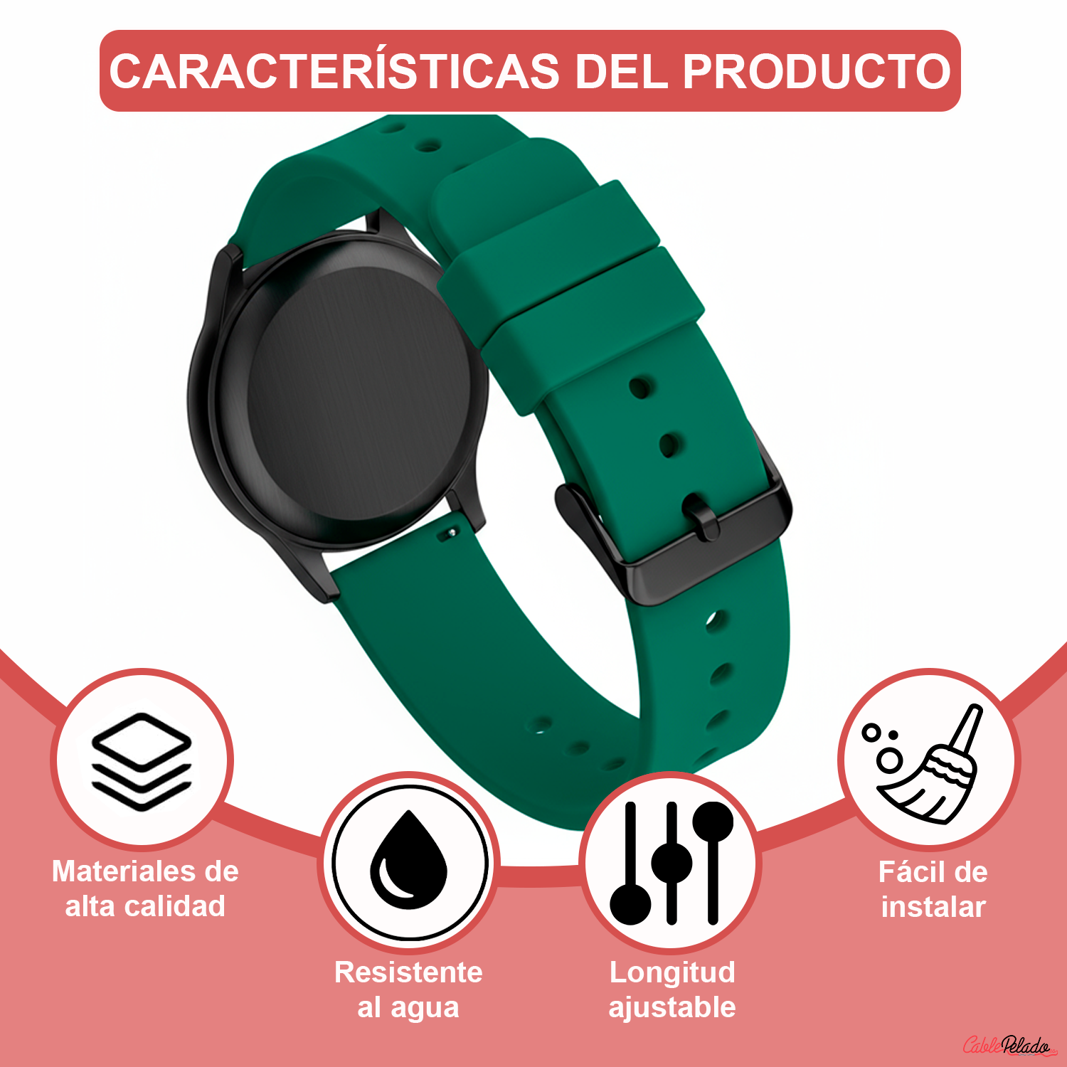 Correa Reloj Silicona Liberación Rápida Hebilla Negra 24 mm Verde