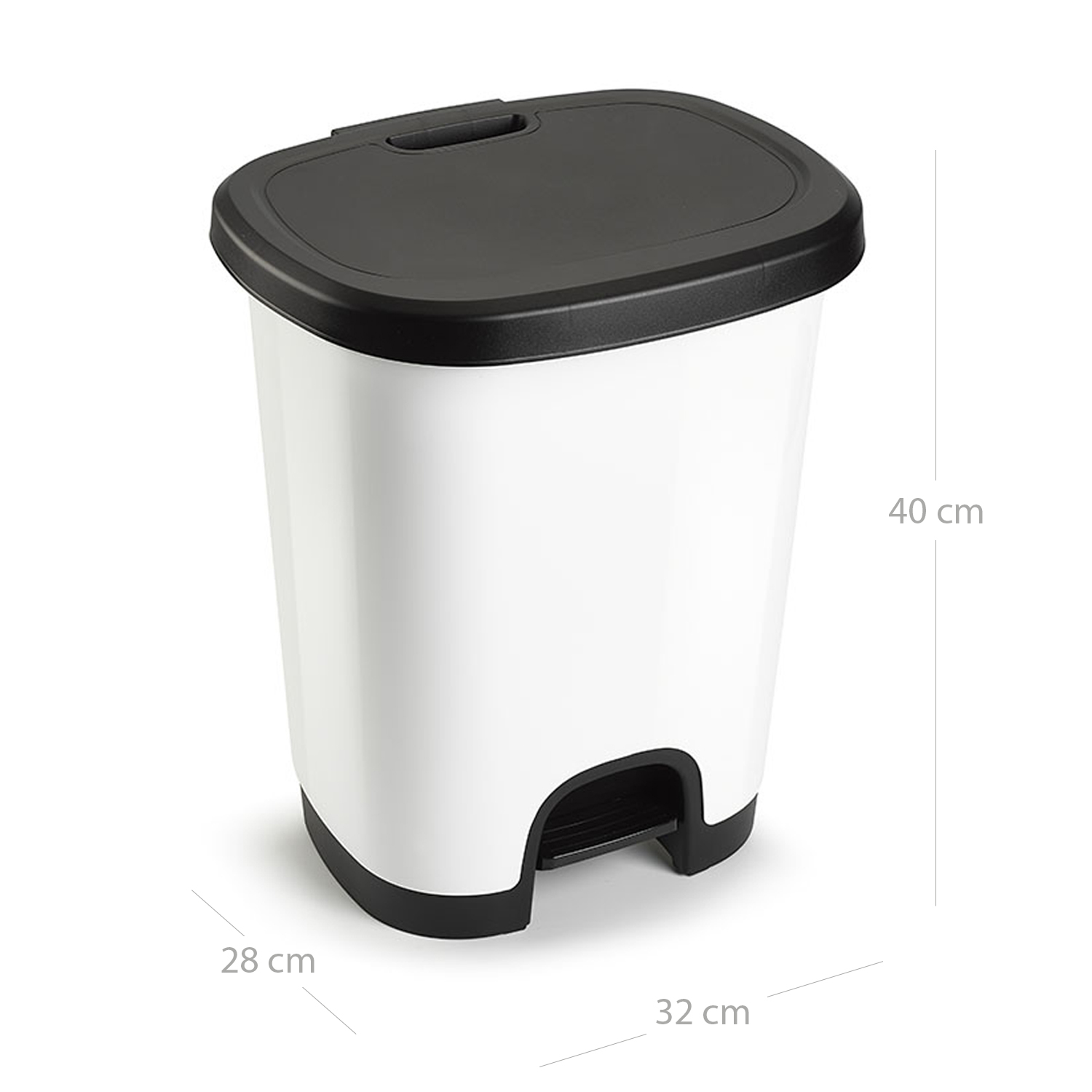 Cubo basura plastico apertura pedal 18 Litros blanco-negro