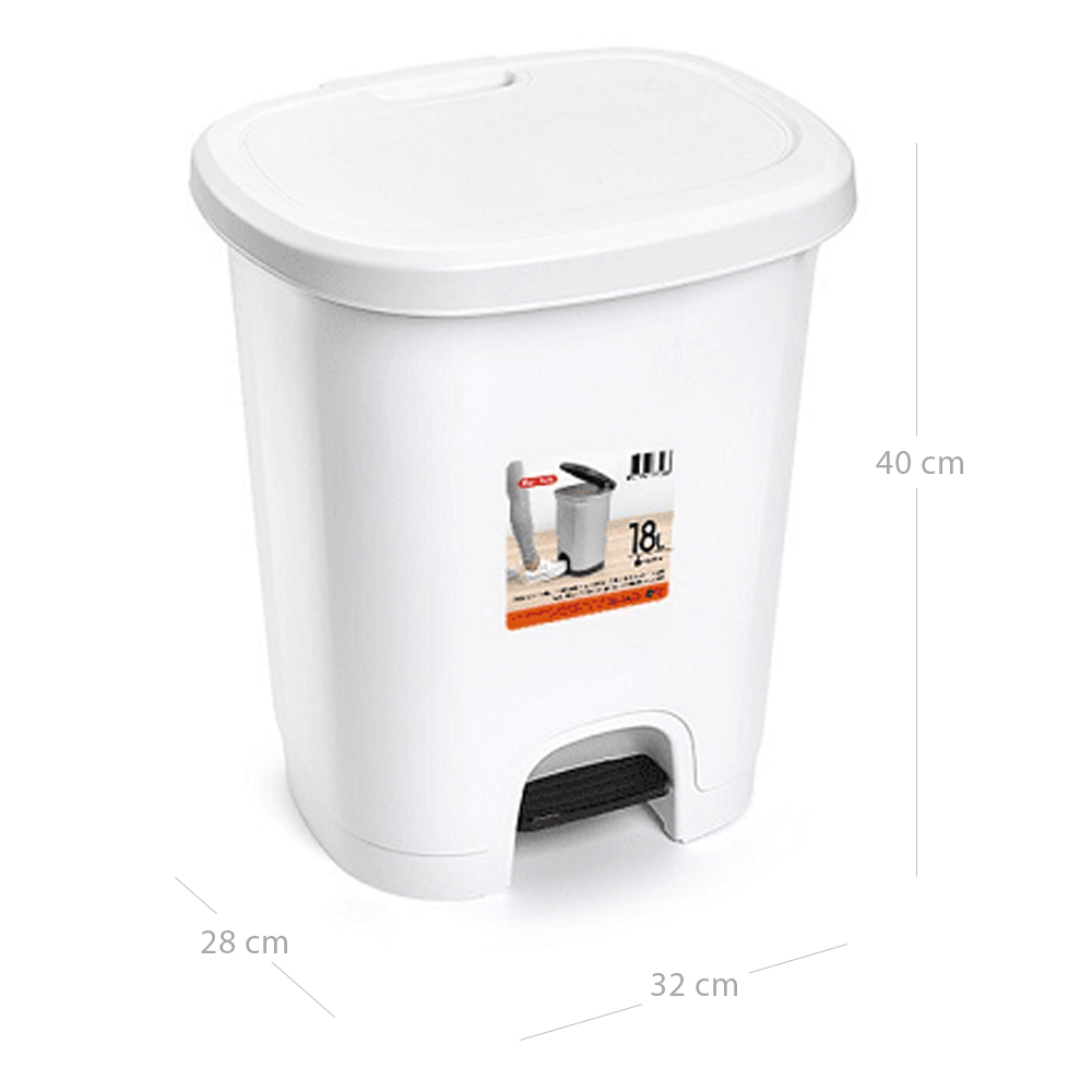 Cubo basura plastico apertura pedal 18 Litros Blanco