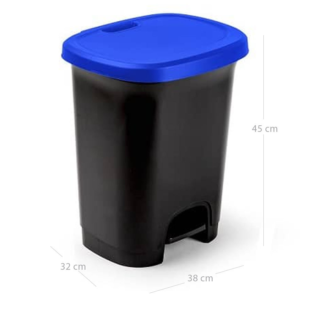 Cubo de basura con pedal 30 Litros adhesivo. Tapa Azul