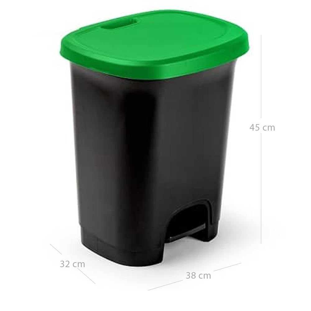 Cubo basura plastico apertura pedal 27 Litros Negro-Verde