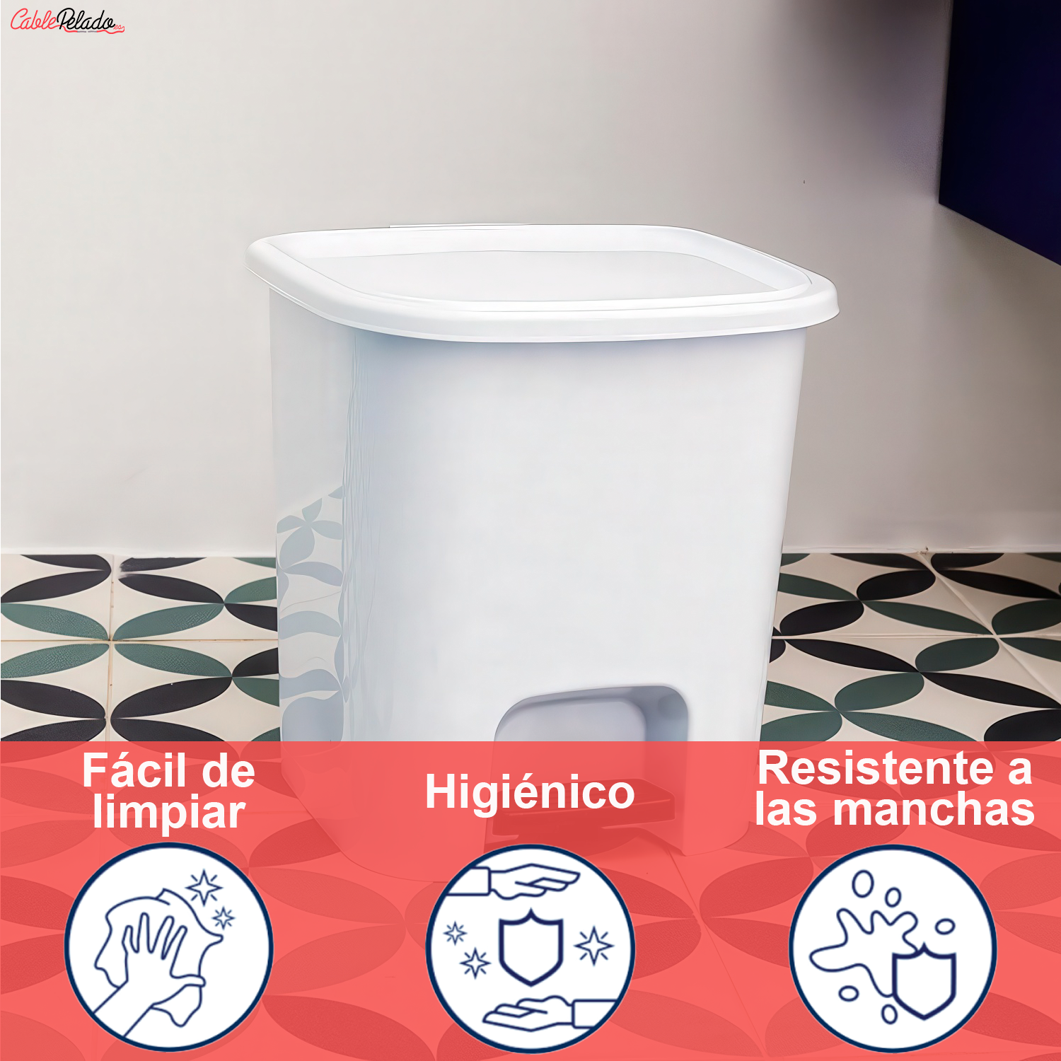 Cubo Basura Plastico Apertura Pedal 7.5 Litros  Blanco