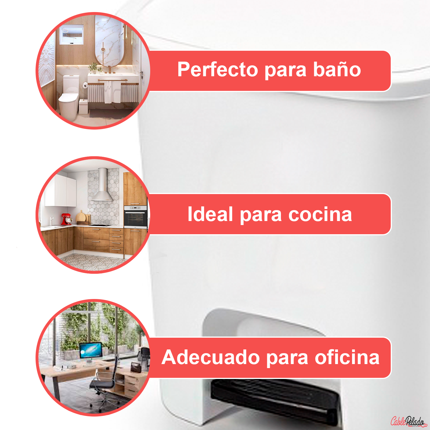 Cubo Basura Plastico Apertura Pedal 7.5 Litros  Blanco