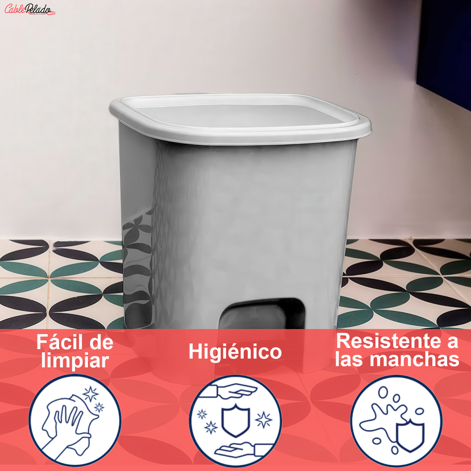 Cubo Basura Plastico Apertura Pedal 7.5 Litros  Gris