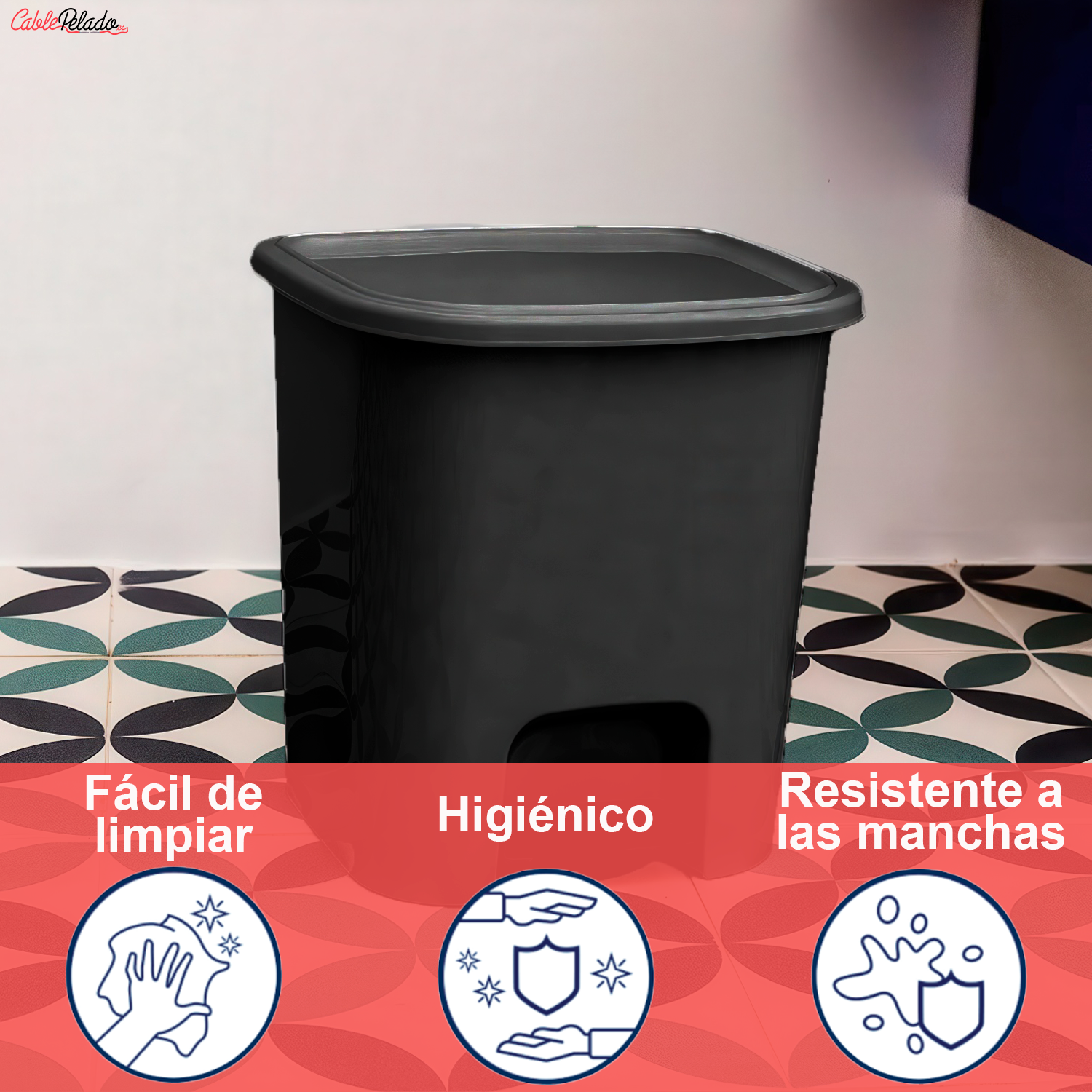 Cubo Basura Plastico Apertura Pedal 7.5 Litros  Negro