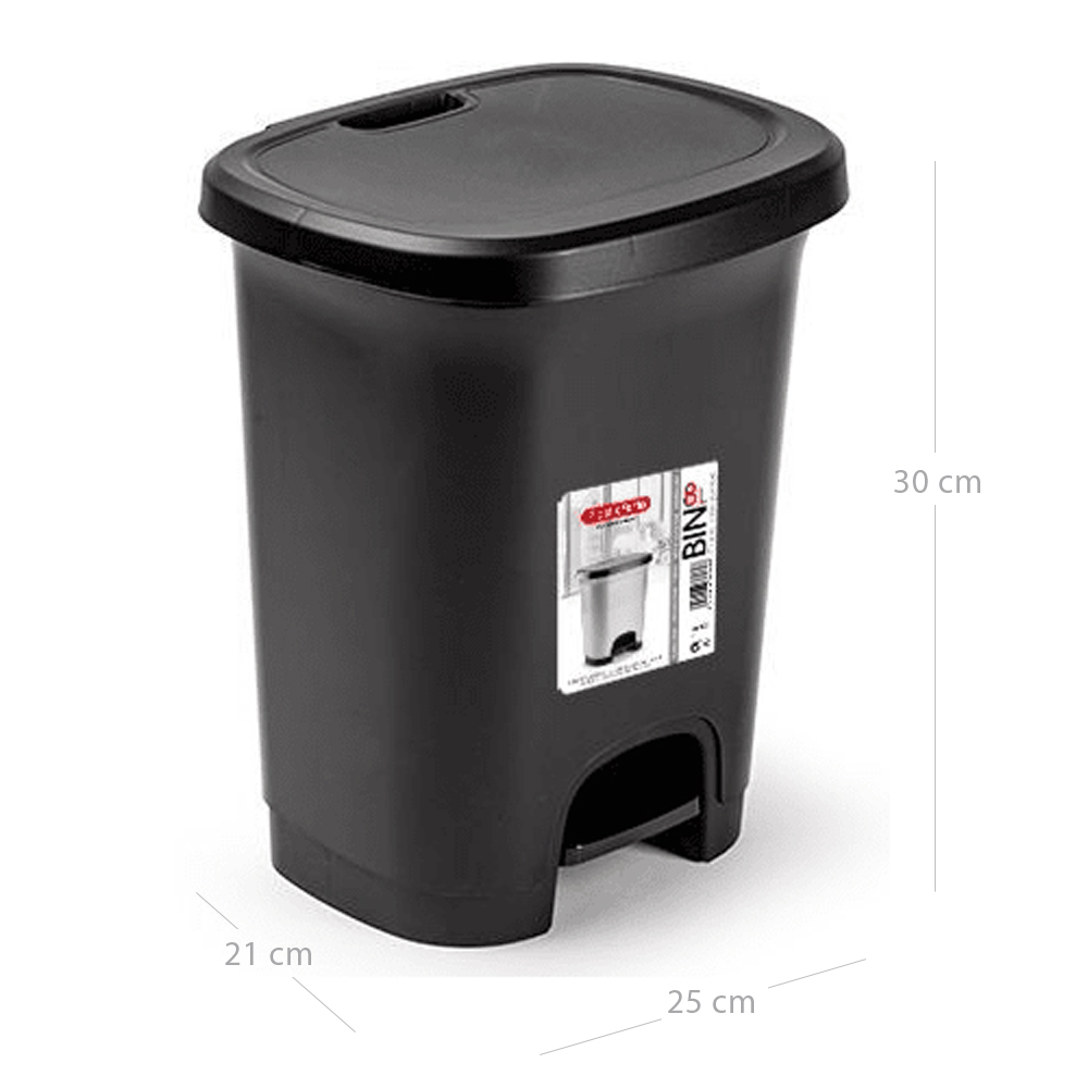 Cubo basura plastico apertura pedal 8 Litros Negro