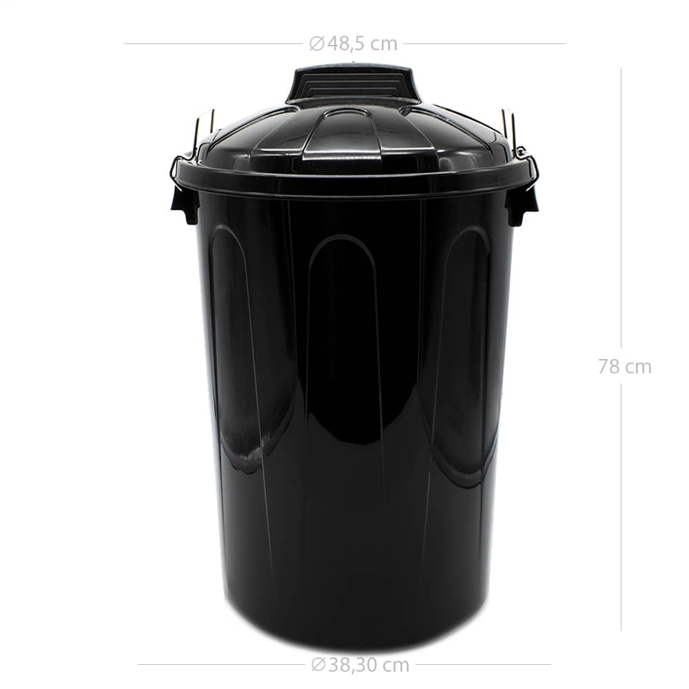Cubo de basura bin de 100 litros, color negro, 68,2 x 63,8 x 53,4 cm,  recipiente para almacenar basura grande para hogar o indus
