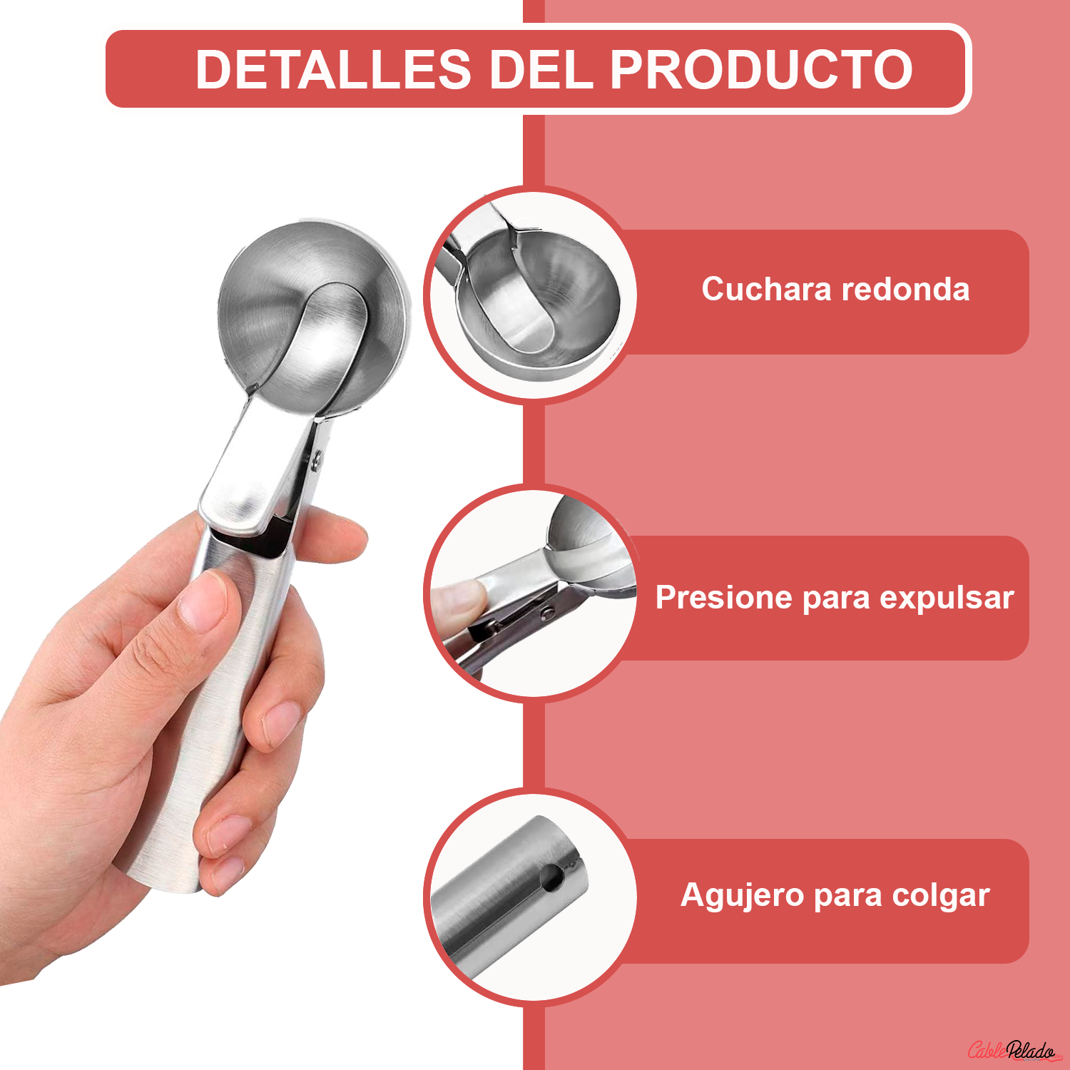 Cuchara Para Helado De Acero Inoxidable 6 cm Plateado