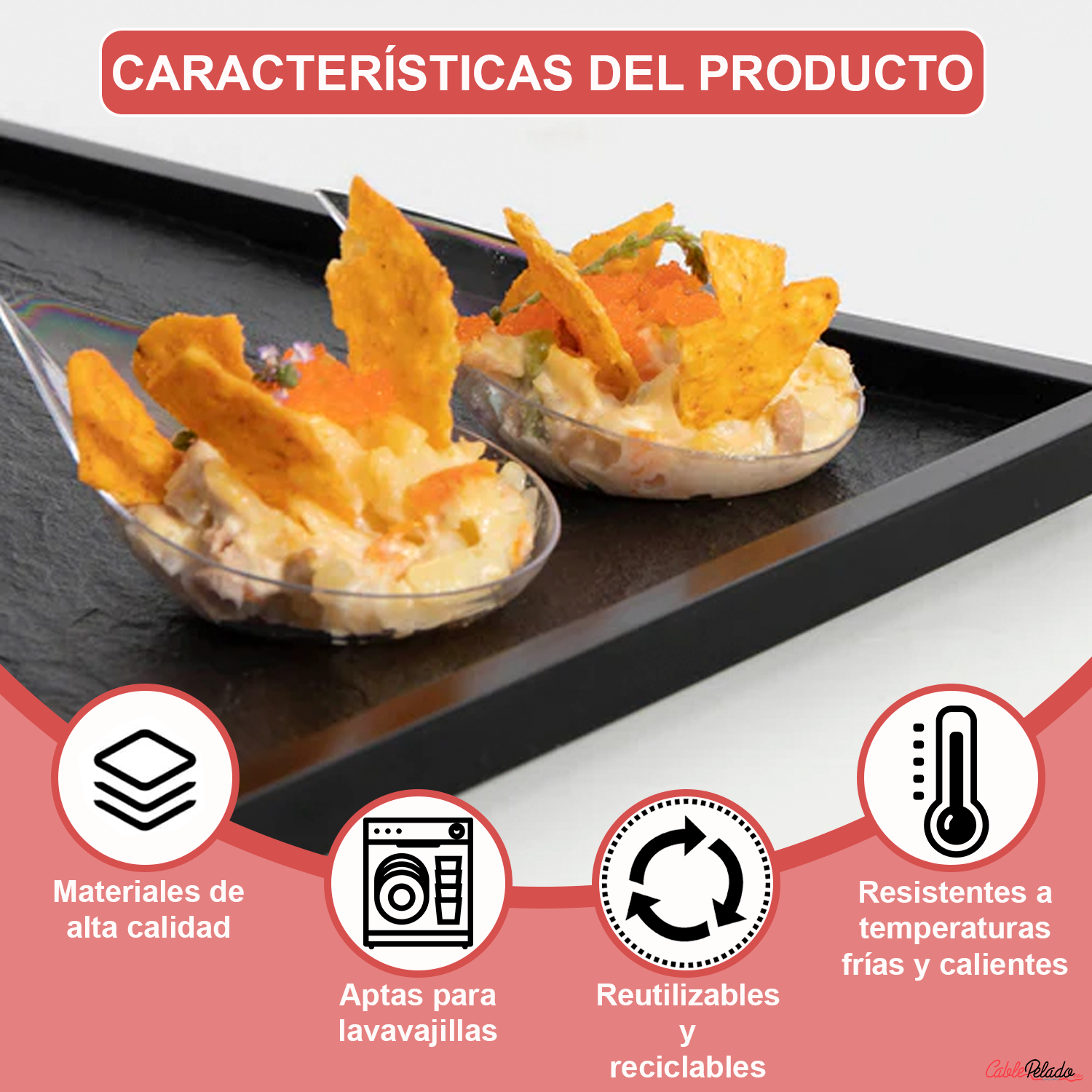 Cucharas Catering Plástico Reciclable (Pack 8 unidades)  Transparente