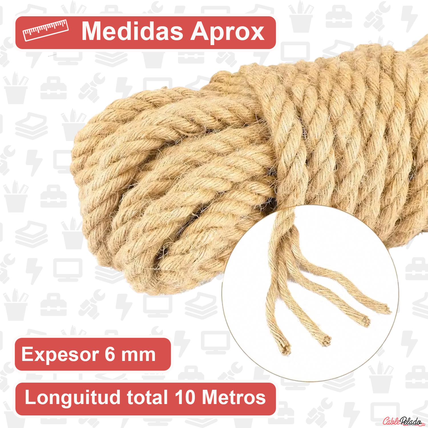 Cuerda Fibra Natural 6mm 10 m  Beige