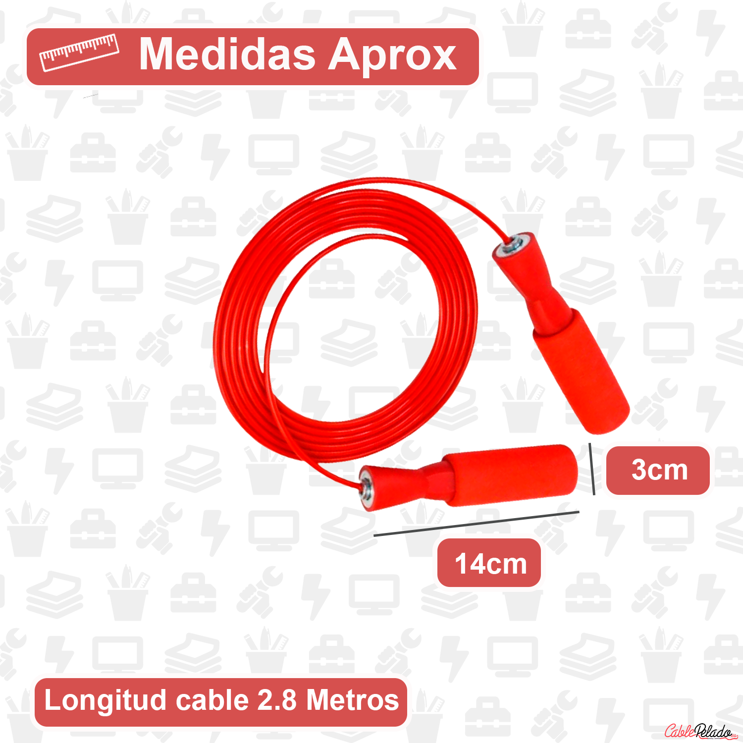Cuerda Para Saltar, Comba Con Mango Antideslizante 2.8 Metros  Rojo