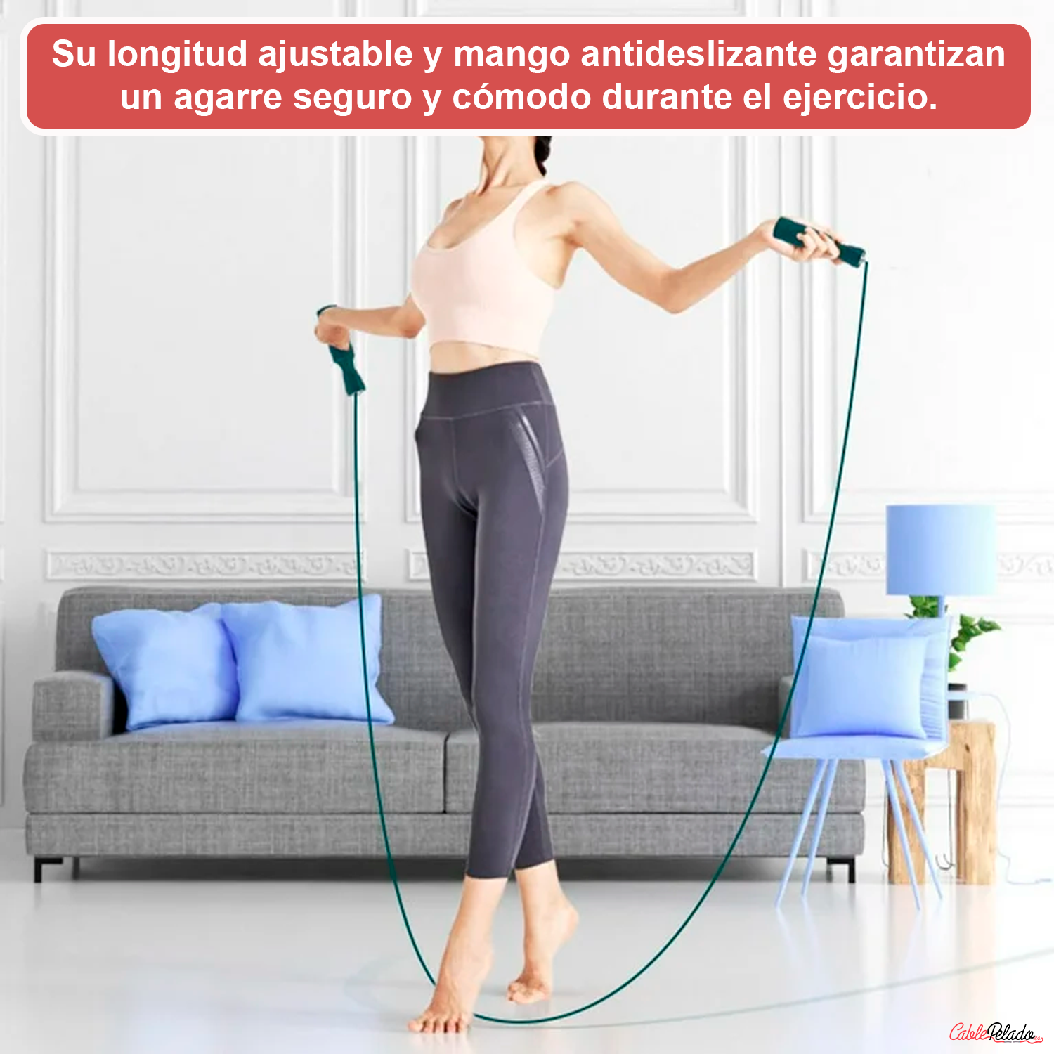 Cuerda Para Saltar, Comba Con Mango Antideslizante 2.8 Metros  Rojo
