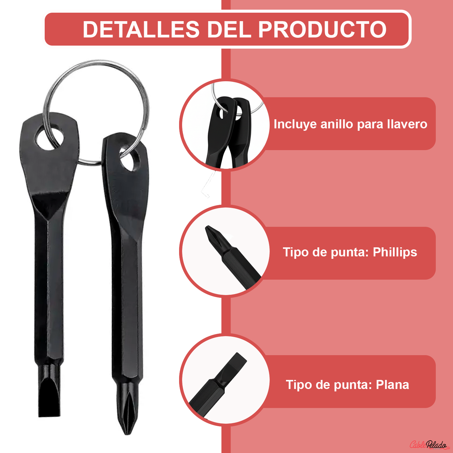 Destornillador En Llavero De Bolsillo  Negro