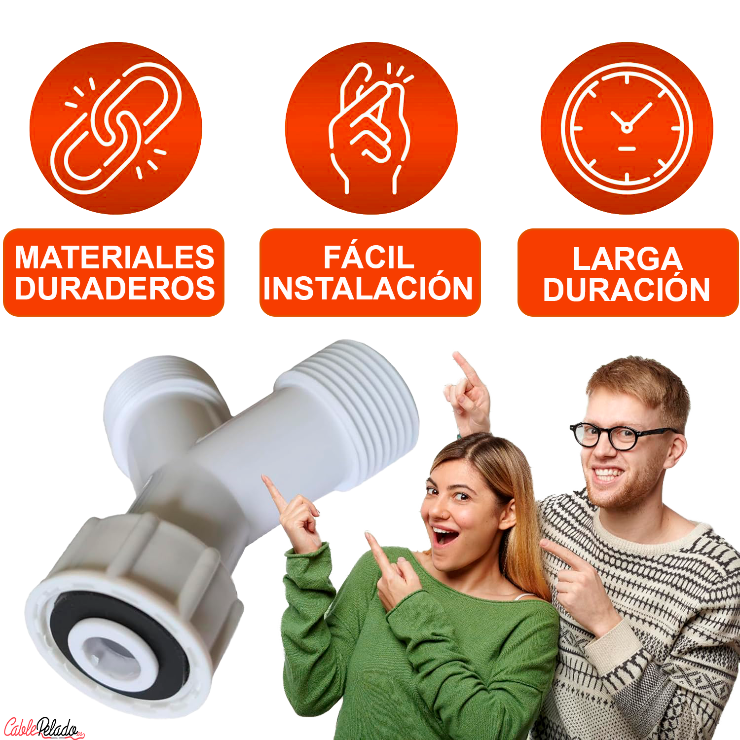 Doble Adaptador En Y Desague Para Lavavajilla O Lavadora Rosca 3/4  Blanco