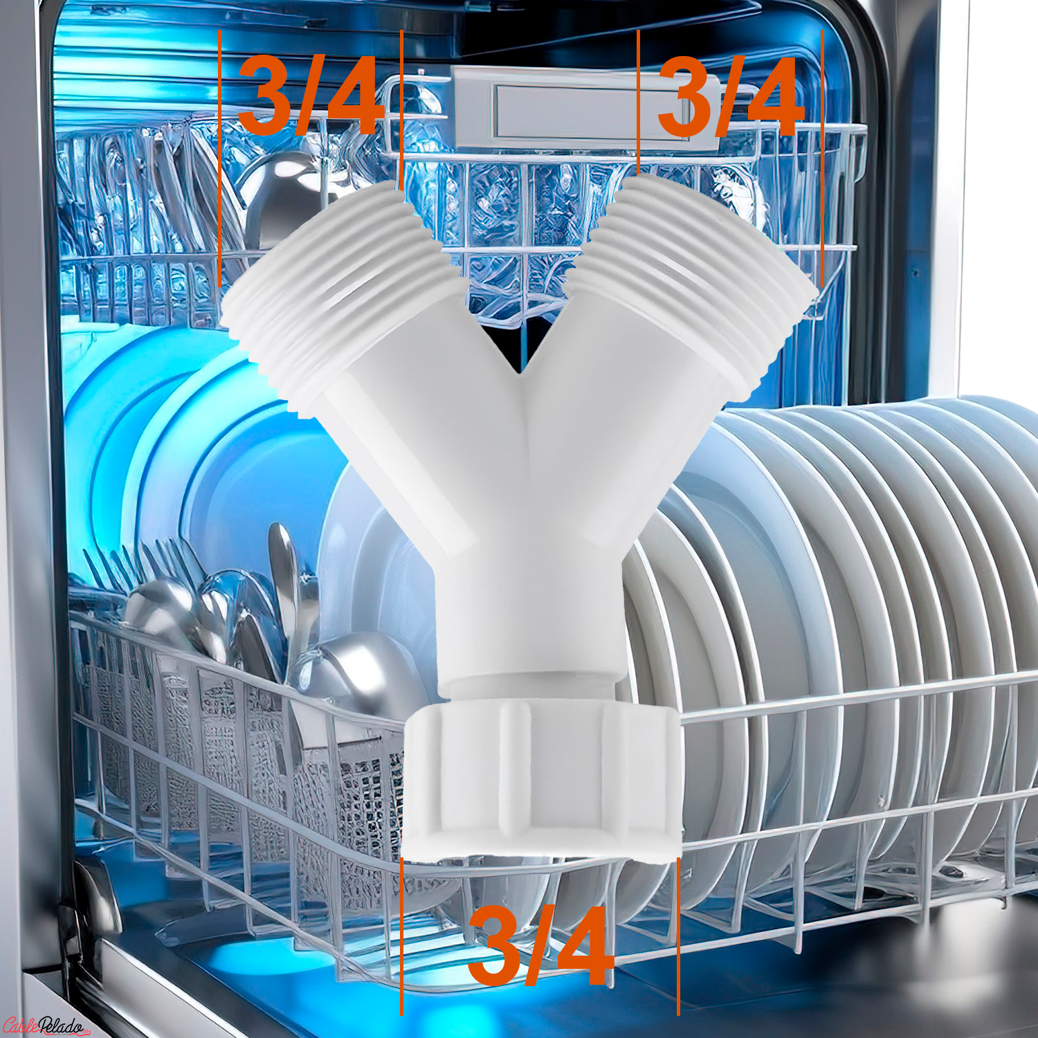 Doble Adaptador En Y Desague Para Lavavajilla O Lavadora Rosca 3/4  Blanco