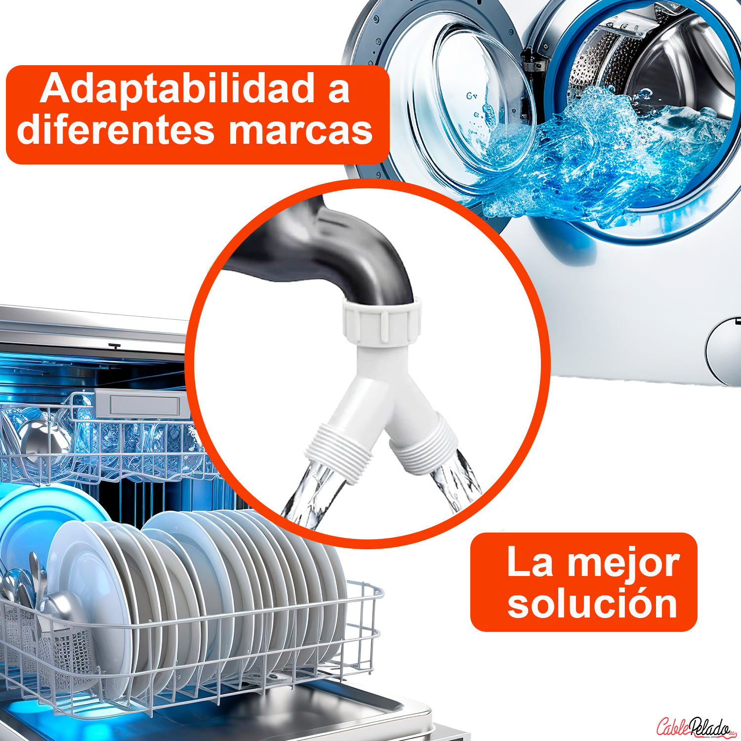 Doble Adaptador En Y Desague Para Lavavajilla O Lavadora Rosca 3/4  Blanco