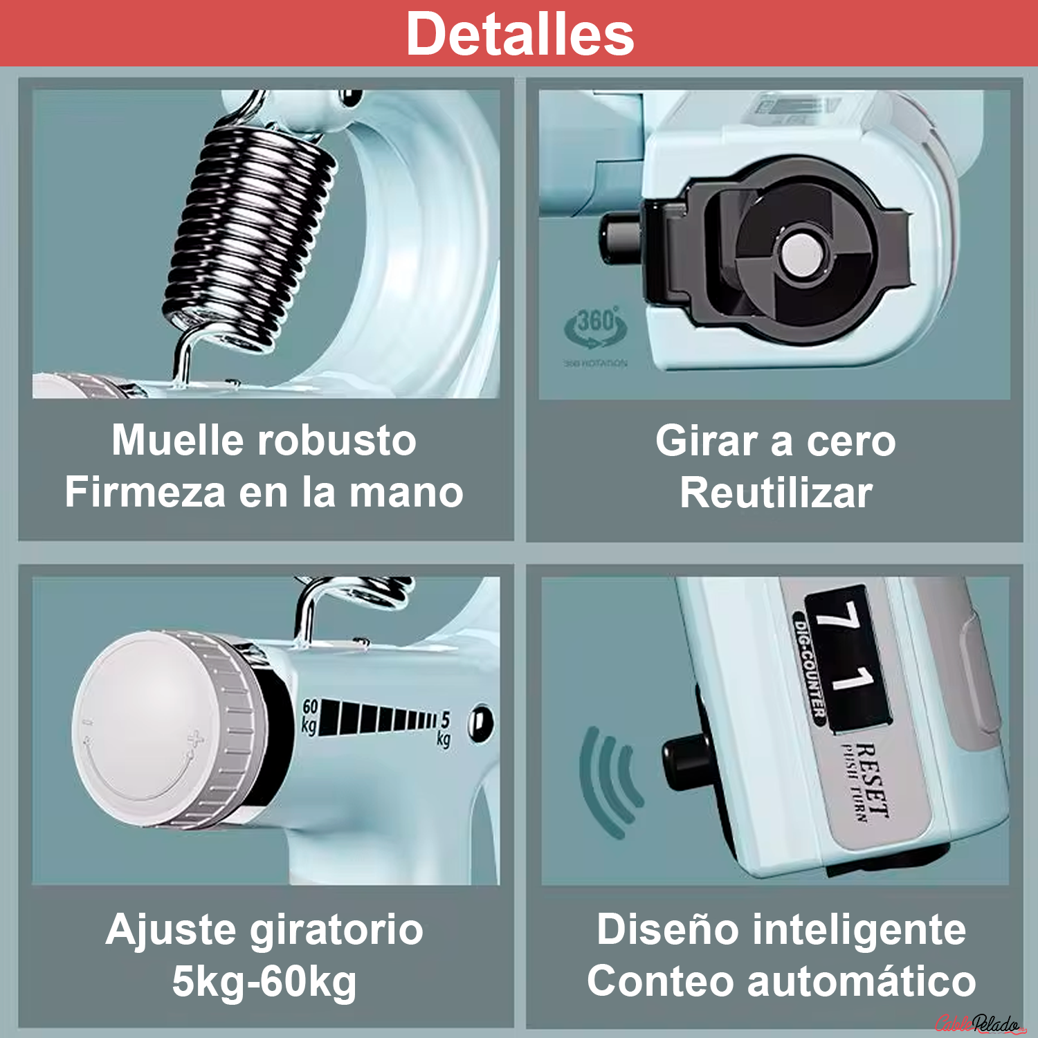 Ejercitador de Mano Ajustable con Medidor Digital y Contador