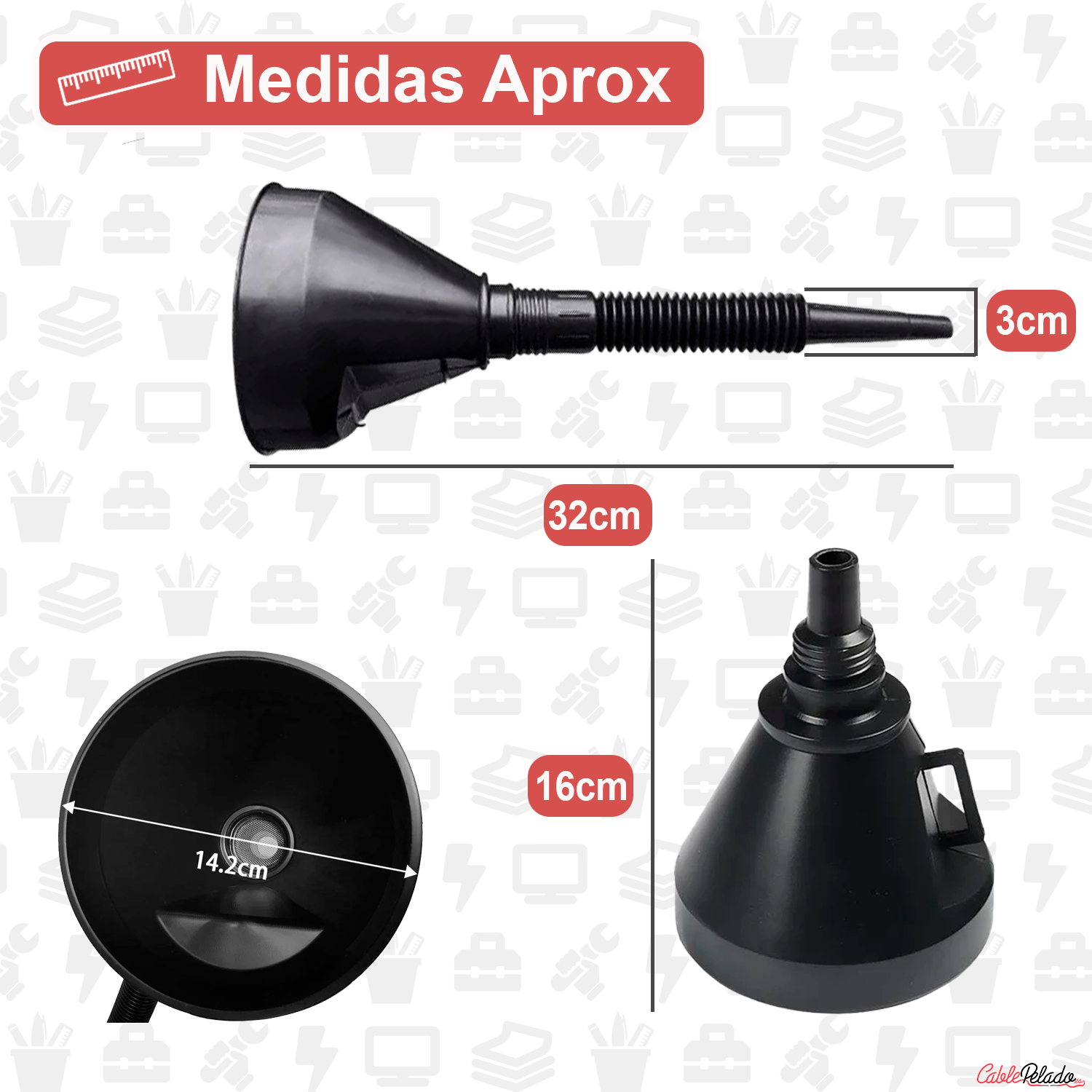 Embudo De Plástico Para Combustible Con Filtro  Negro