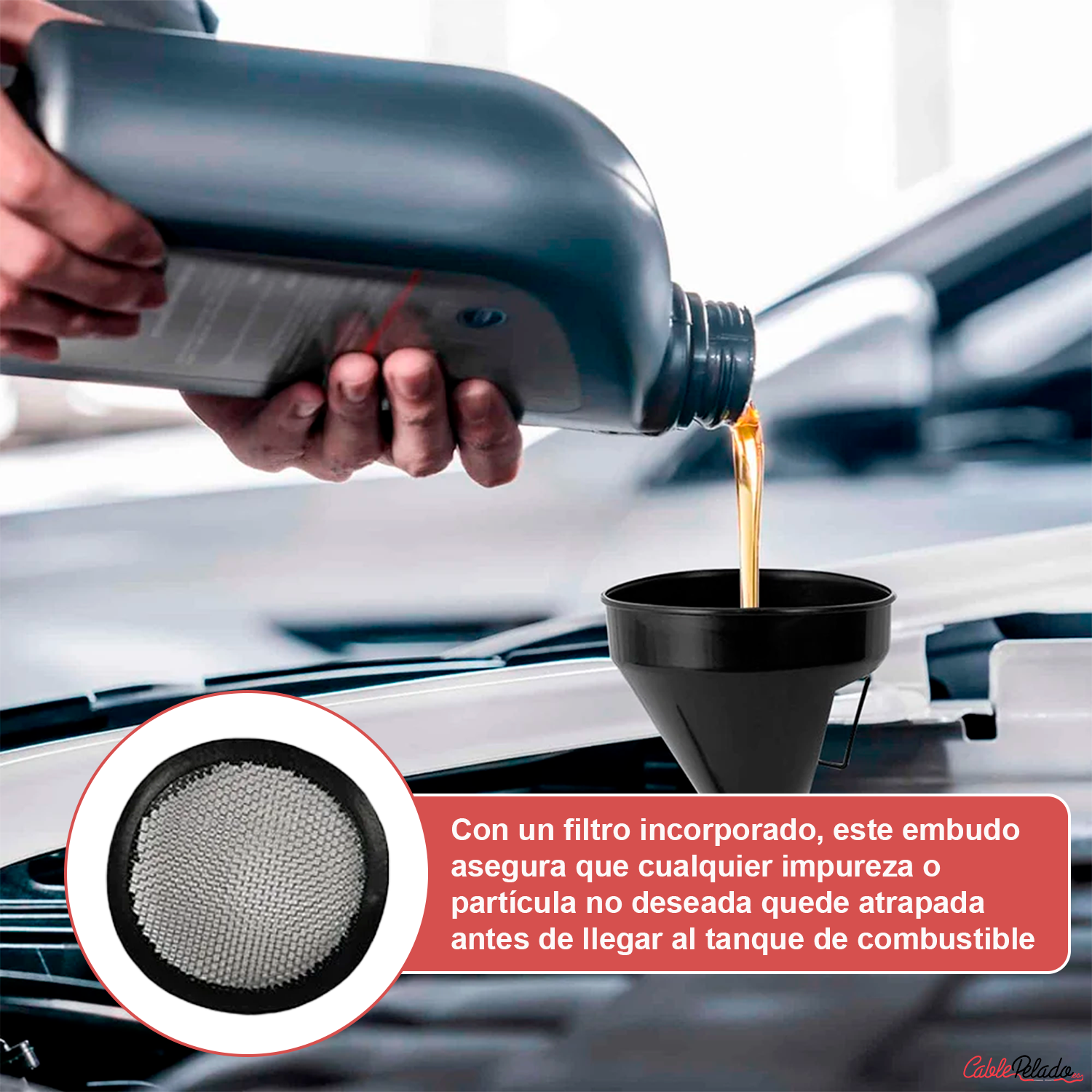 Embudo De Plástico Para Combustible Con Filtro  Negro