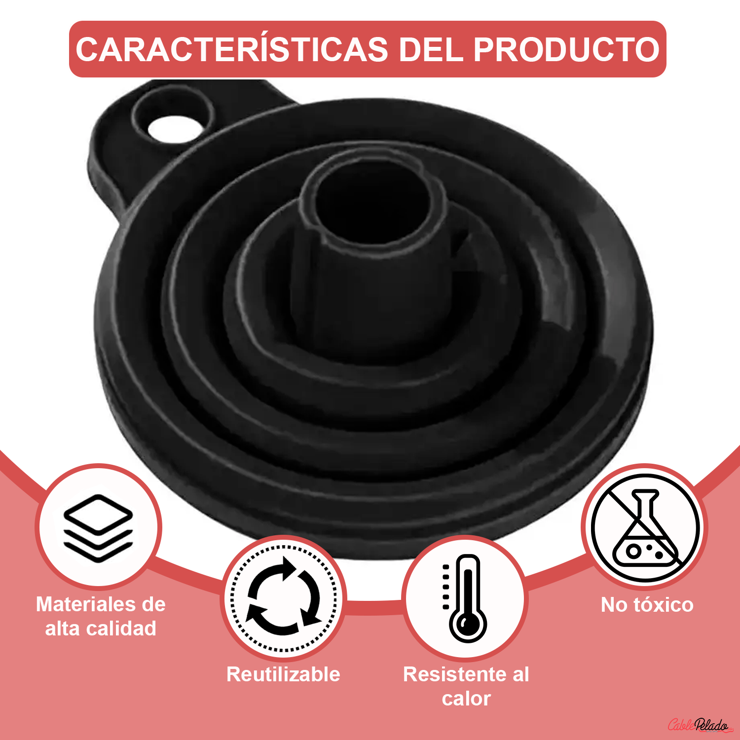 Embudo De Silicona Universal Para Líquidos De Automóvil  Negro