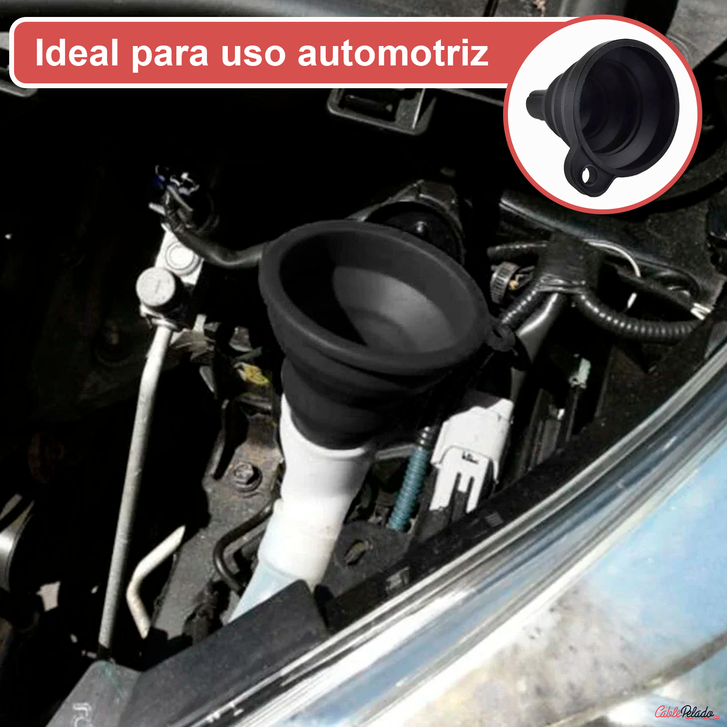 Embudo De Silicona Universal Para Líquidos De Automóvil  Negro