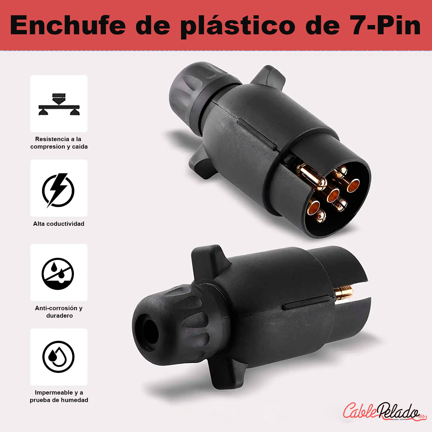 Enchufe De Remolque De 7 Pines 12V Negro  Negro