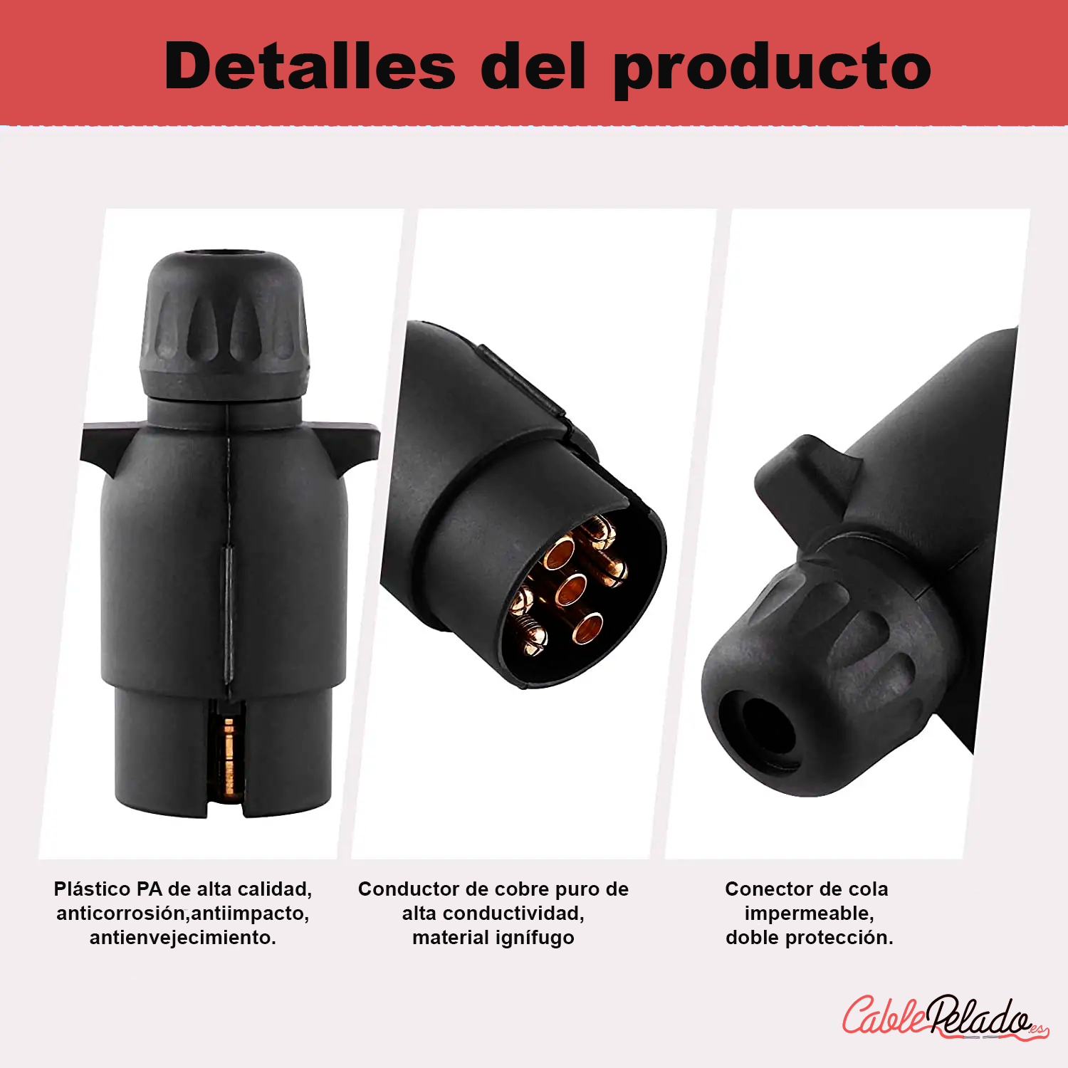 Enchufe De Remolque De 7 Pines 12V Negro  Negro