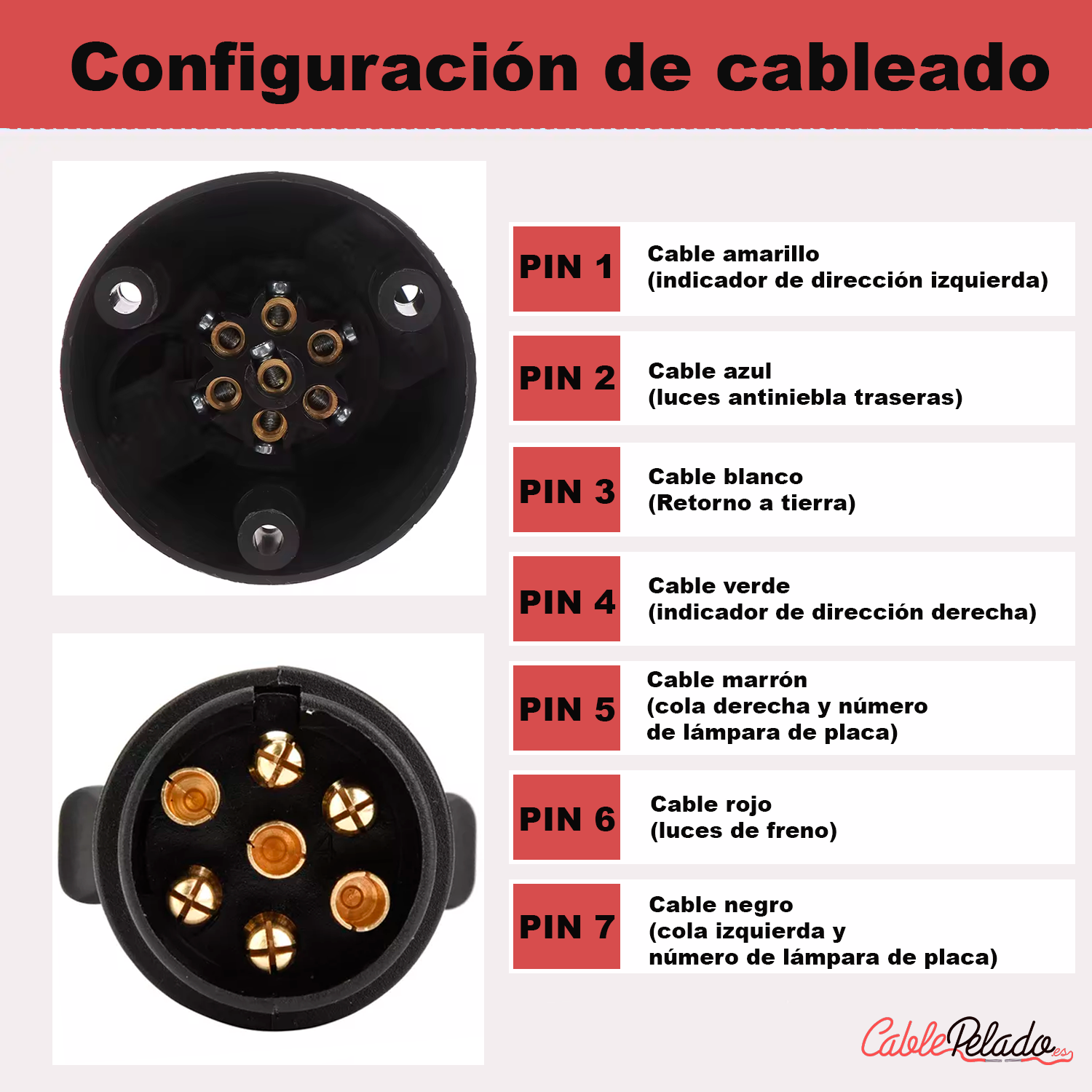 Enchufe De Remolque De 7 Pines 12V Negro  Negro