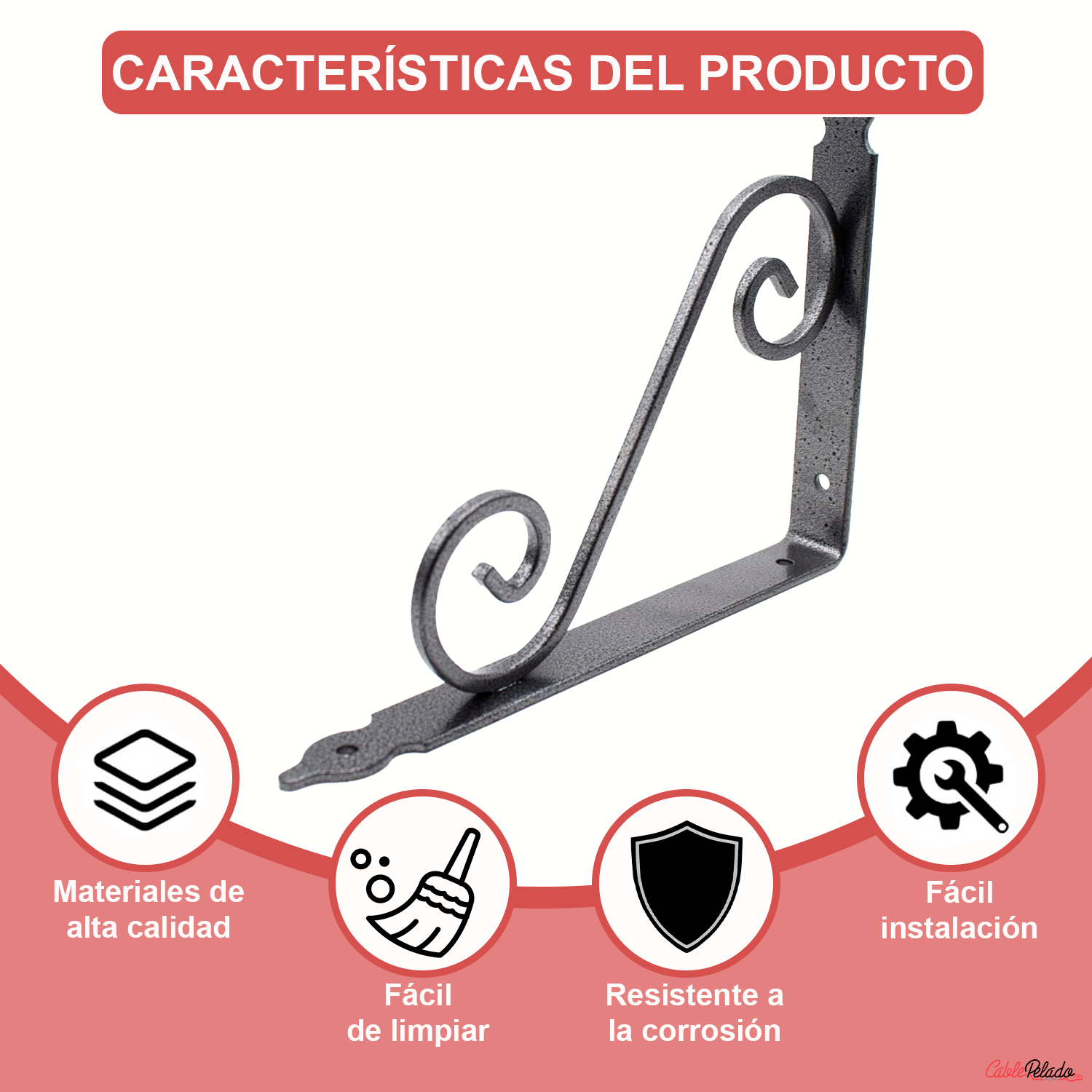 Escuadra para estanteria metalica decorativa 290x240 mm Gris