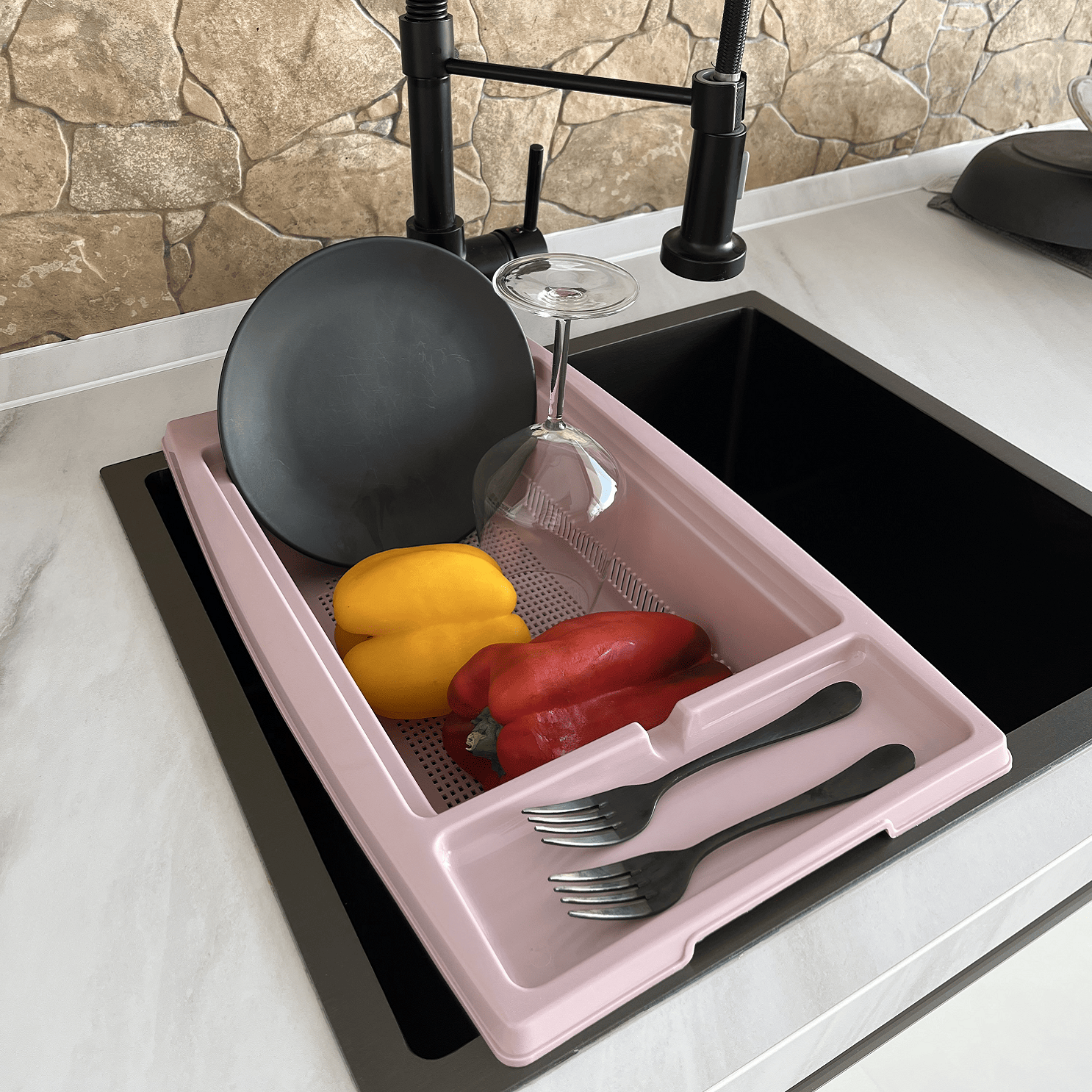 Escurreplatos para fregadero de plastico  Rosa claro