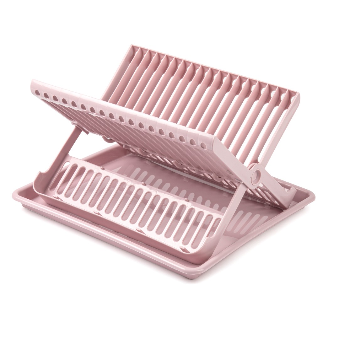 Escurreplato plegable de plastico con bandeja  Rosa claro