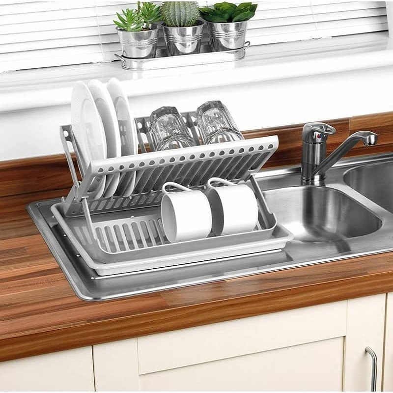 Escurreplato plegable de plastico con bandeja  Gris