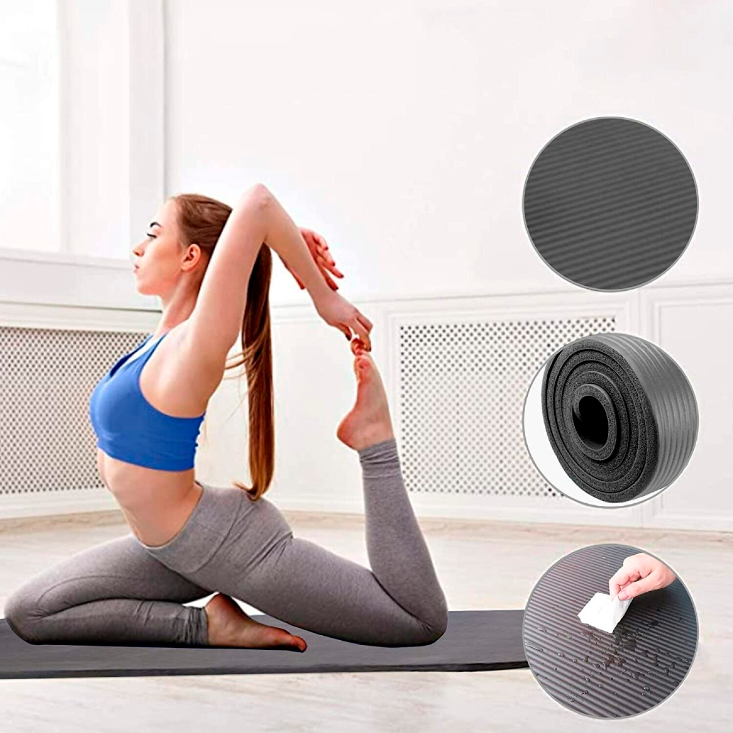 Esterilla Yoga Antideslizante entrenamiento 61x183 cm  Gris