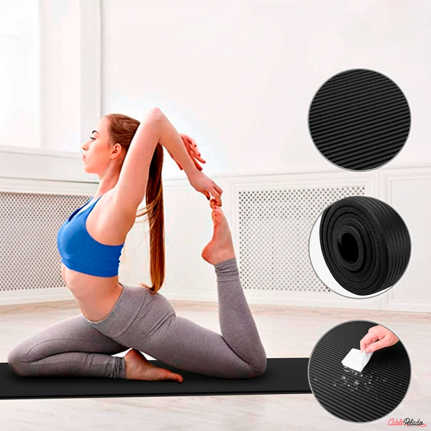 Esterilla Yoga Antideslizante entrenamiento 61x183 cm  Negro