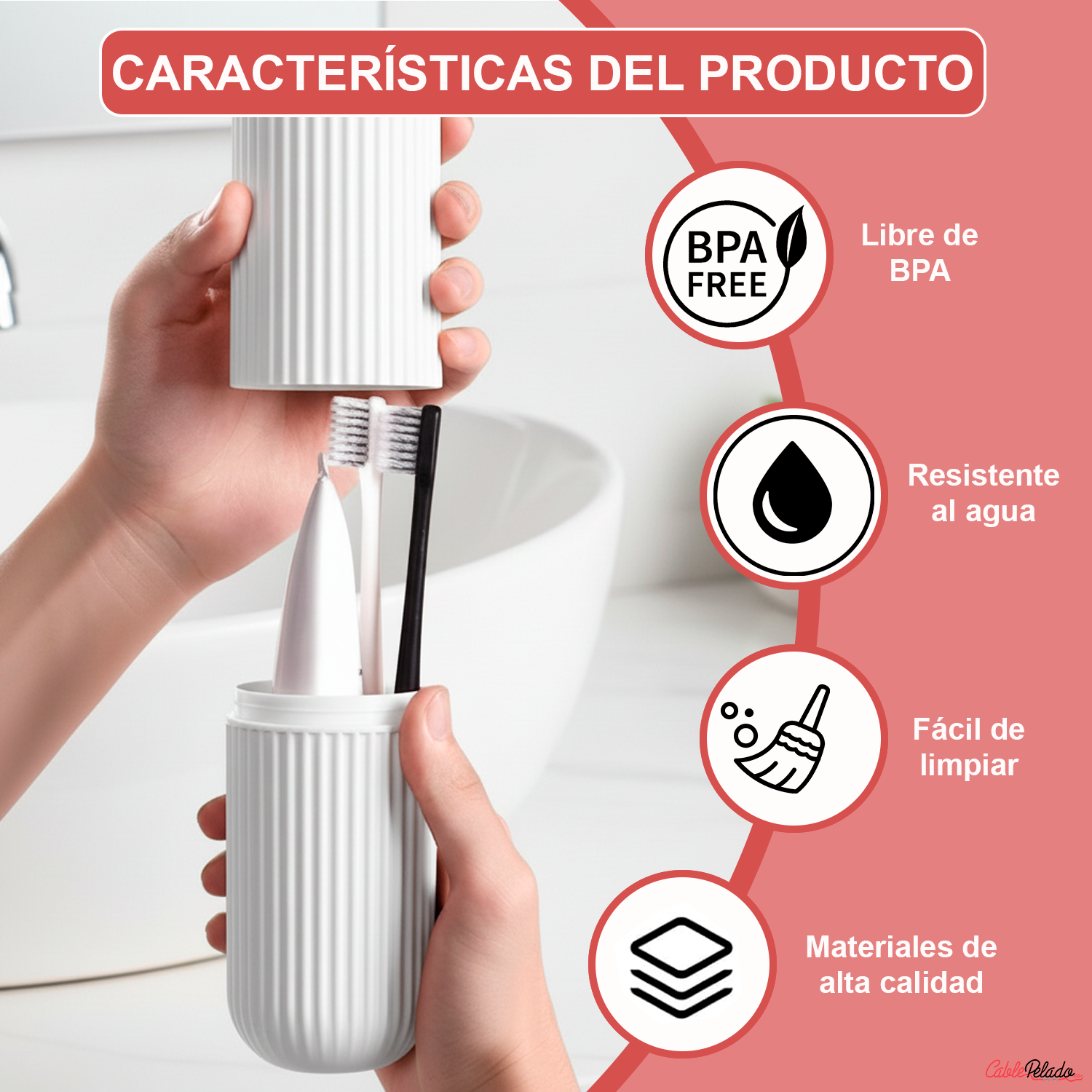 Estuche Portátil Para Cepillo y Pasta De Dientes  Beige