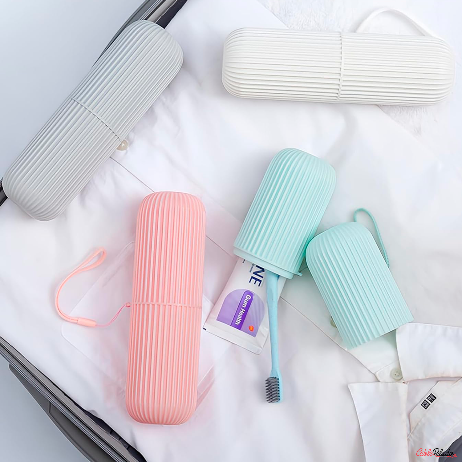 Estuche Portátil Para Cepillo y Pasta De Dientes  Beige